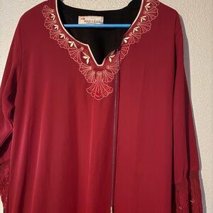 MOUR R HANN Arab Muslim Burgundy Black Tunic Long Dress Long L